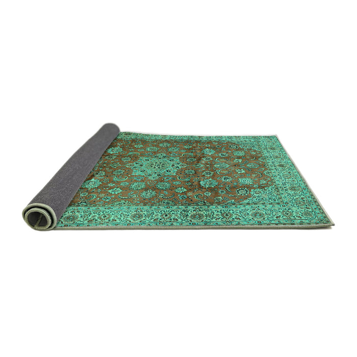 Sideview of Medallion Turquoise Traditional Rug, tr1961turq