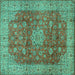 Square Machine Washable Medallion Turquoise Traditional Area Rugs, wshtr1961turq