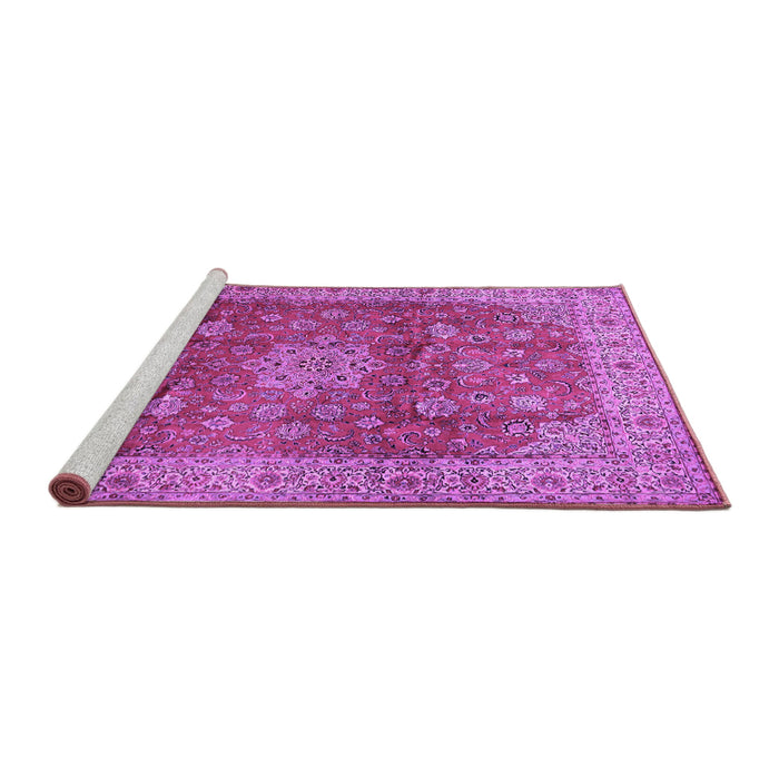 Sideview of Machine Washable Medallion Purple Traditional Area Rugs, wshtr1961pur