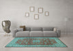 Machine Washable Medallion Light Blue Traditional Rug in a Living Room, wshtr1961lblu