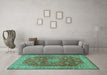 Machine Washable Medallion Turquoise Traditional Area Rugs in a Living Room,, wshtr1961turq