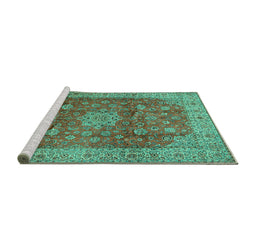 Sideview of Machine Washable Medallion Turquoise Traditional Area Rugs, wshtr1961turq