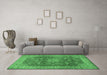 Machine Washable Medallion Emerald Green Traditional Area Rugs in a Living Room,, wshtr1961emgrn