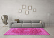 Machine Washable Medallion Pink Traditional Rug in a Living Room, wshtr1961pnk