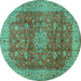 Round Machine Washable Medallion Turquoise Traditional Area Rugs, wshtr1961turq