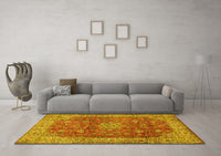 Machine Washable Medallion Yellow Traditional Rug, wshtr1961yw