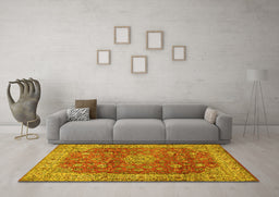 Machine Washable Medallion Yellow Traditional Rug in a Living Room, wshtr1961yw