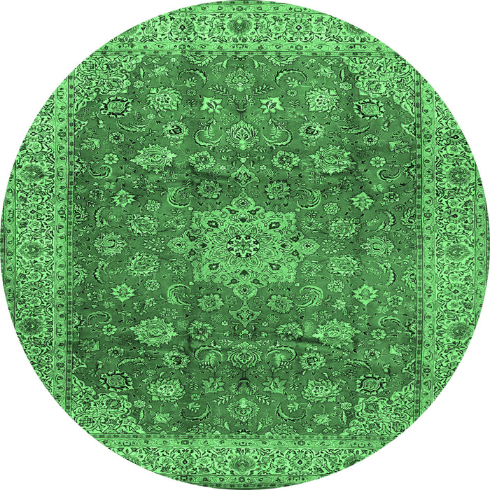 Round Medallion Emerald Green Traditional Rug, tr1961emgrn