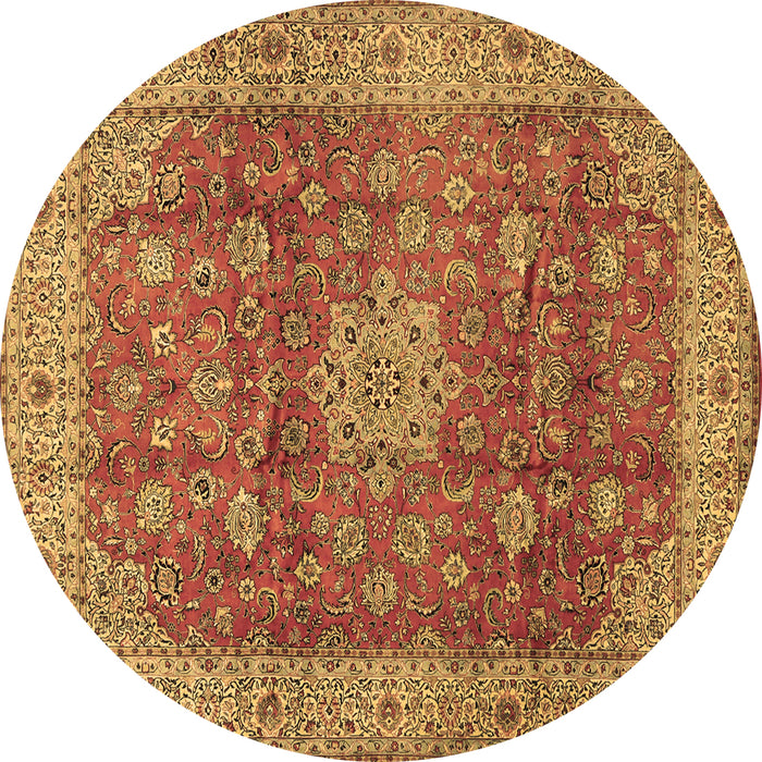 Round Machine Washable Medallion Brown Traditional Rug, wshtr1961brn
