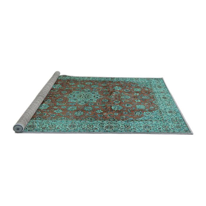 Sideview of Machine Washable Medallion Light Blue Traditional Rug, wshtr1961lblu