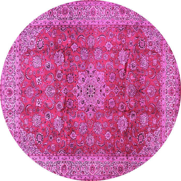 Round Machine Washable Medallion Pink Traditional Rug, wshtr1961pnk
