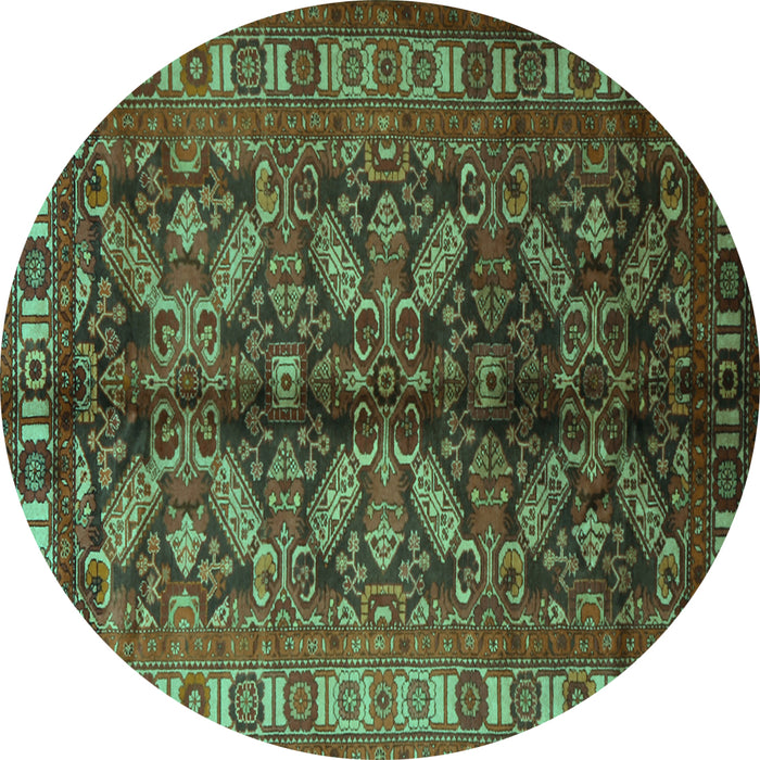 Round Machine Washable Persian Turquoise Traditional Area Rugs, wshtr1962turq