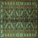 Square Machine Washable Persian Turquoise Traditional Area Rugs, wshtr1962turq