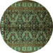Round Persian Turquoise Traditional Rug, tr1962turq