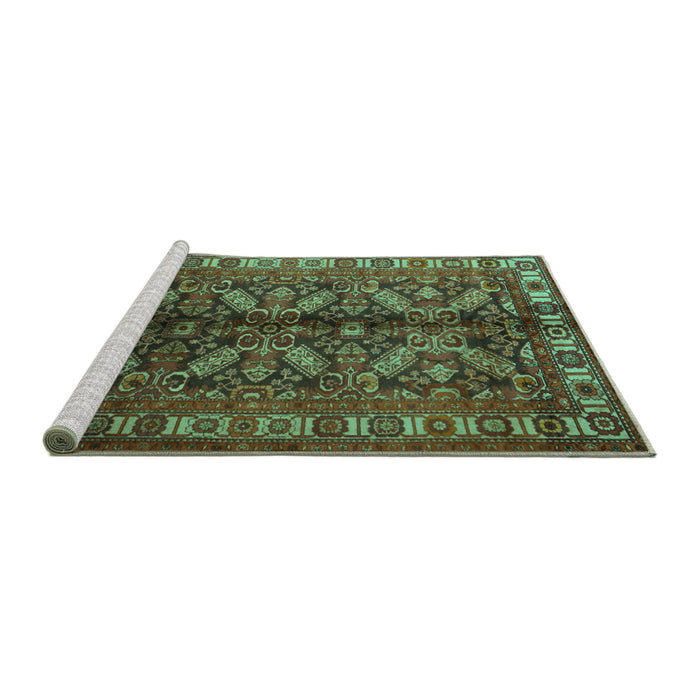 Sideview of Machine Washable Persian Turquoise Traditional Area Rugs, wshtr1962turq