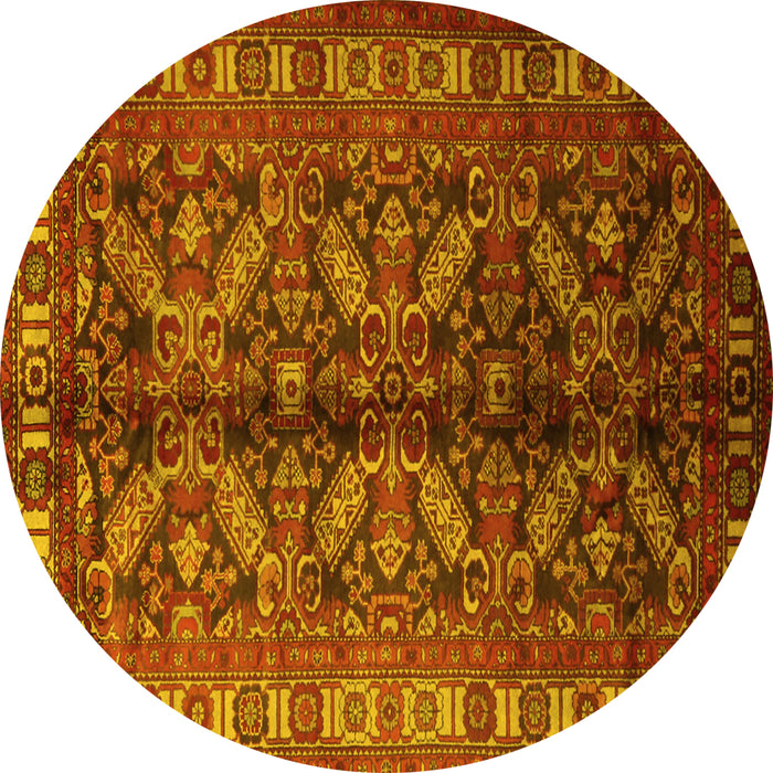 Round Machine Washable Persian Yellow Traditional Rug, wshtr1962yw