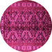 Round Machine Washable Persian Pink Traditional Rug, wshtr1962pnk