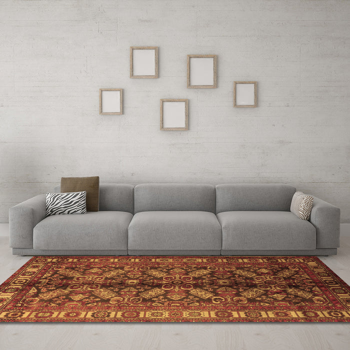 Machine Washable Persian Brown Traditional Rug in a Living Room,, wshtr1962brn