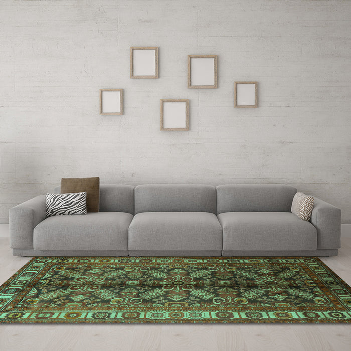 Machine Washable Persian Turquoise Traditional Area Rugs in a Living Room,, wshtr1962turq