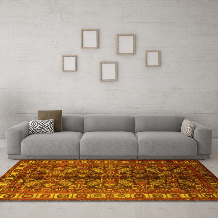 Machine Washable Persian Yellow Traditional Rug in a Living Room, wshtr1962yw