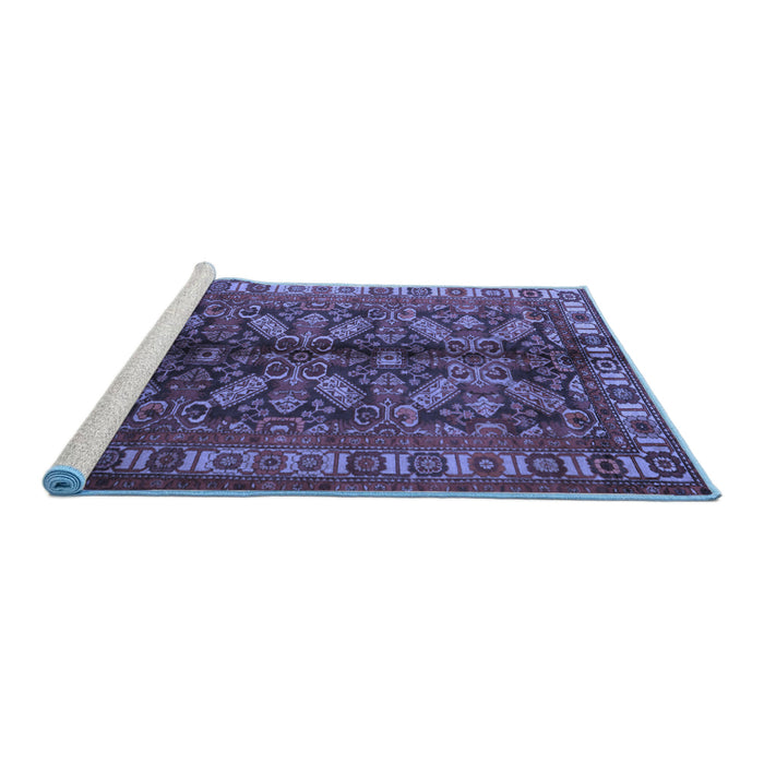 Sideview of Machine Washable Persian Blue Traditional Rug, wshtr1962blu