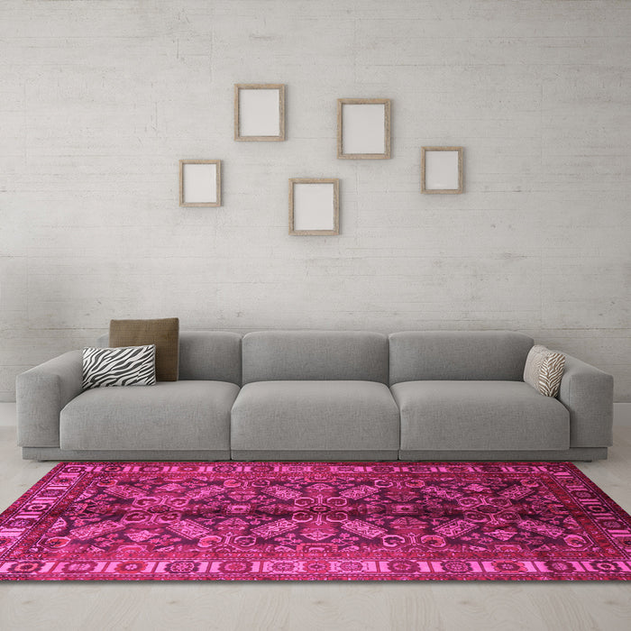 Machine Washable Persian Pink Traditional Rug in a Living Room, wshtr1962pnk