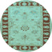 Round Oriental Light Blue Traditional Rug, tr1963lblu