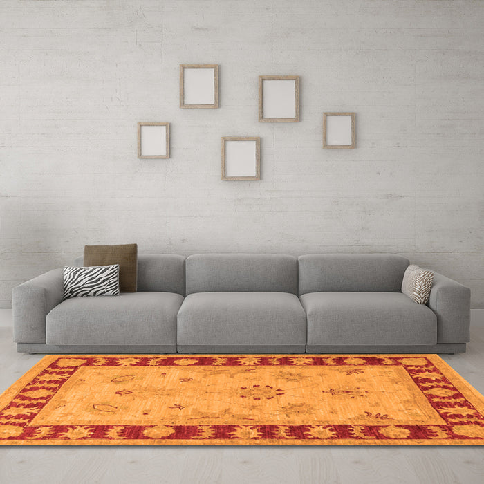 Machine Washable Oriental Orange Traditional Area Rugs in a Living Room, wshtr1963org