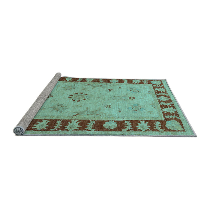 Sideview of Machine Washable Oriental Light Blue Traditional Rug, wshtr1963lblu