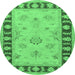 Round Machine Washable Oriental Emerald Green Traditional Area Rugs, wshtr1963emgrn