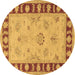 Round Oriental Brown Traditional Rug, tr1963brn