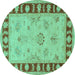 Round Oriental Turquoise Traditional Rug, tr1963turq