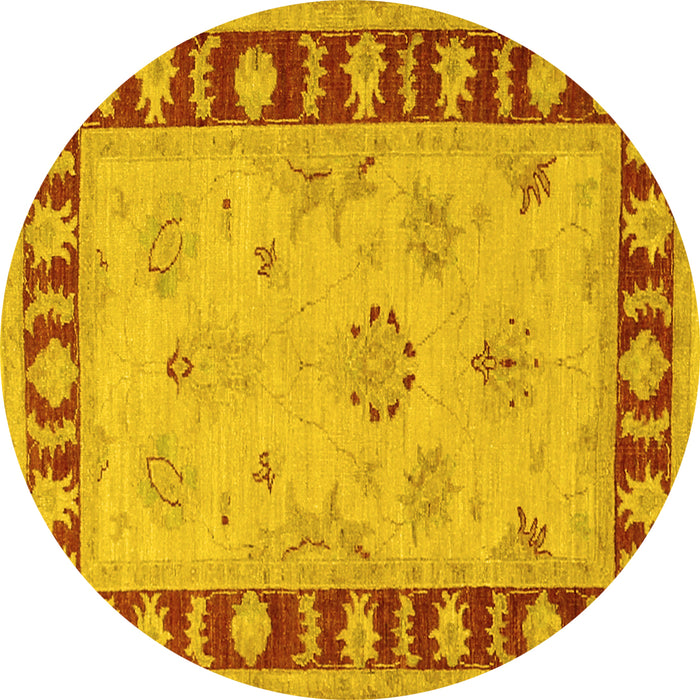 Round Machine Washable Oriental Yellow Traditional Rug, wshtr1963yw