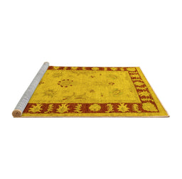 Sideview of Machine Washable Oriental Yellow Traditional Rug, wshtr1963yw