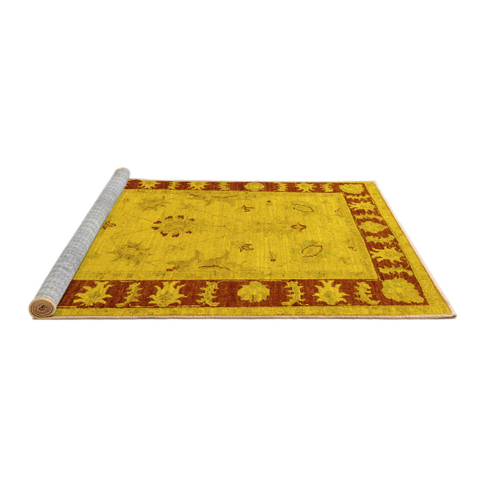 Sideview of Machine Washable Oriental Yellow Traditional Rug, wshtr1963yw