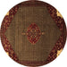 Round Machine Washable Persian Brown Traditional Rug, wshtr1964brn