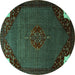 Round Machine Washable Persian Turquoise Traditional Area Rugs, wshtr1964turq