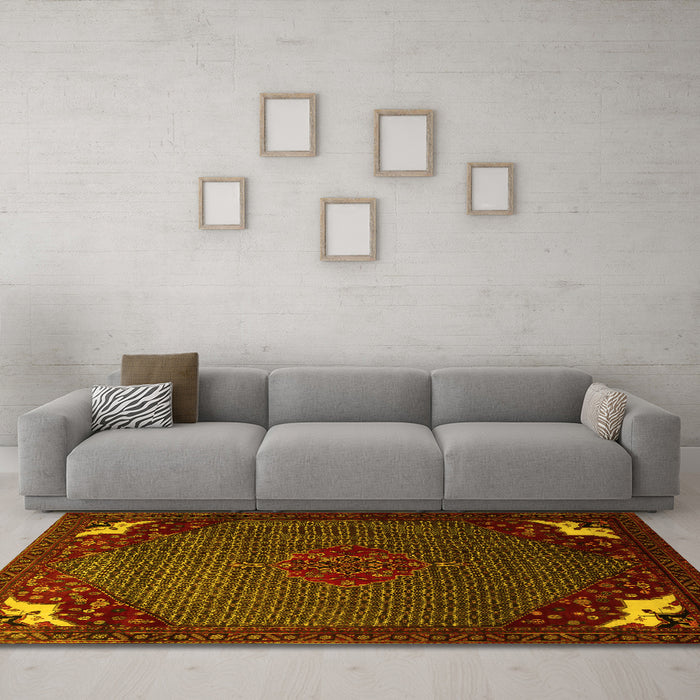 Machine Washable Persian Yellow Traditional Rug in a Living Room, wshtr1964yw