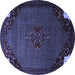 Round Machine Washable Persian Blue Traditional Rug, wshtr1964blu