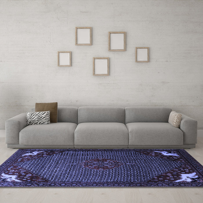 Machine Washable Persian Blue Traditional Rug in a Living Room, wshtr1964blu