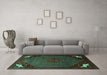 Machine Washable Persian Turquoise Traditional Area Rugs in a Living Room,, wshtr1964turq