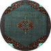 Round Machine Washable Persian Light Blue Traditional Rug, wshtr1964lblu