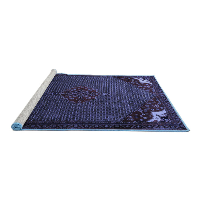 Sideview of Machine Washable Persian Blue Traditional Rug, wshtr1964blu