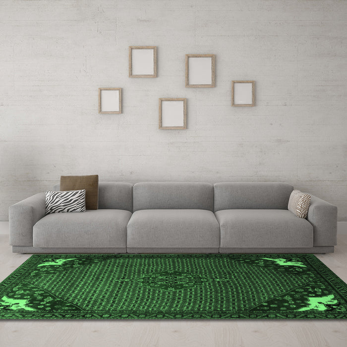 Machine Washable Persian Emerald Green Traditional Area Rugs in a Living Room,, wshtr1964emgrn
