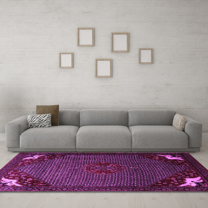 Machine Washable Persian Purple Traditional Area Rugs in a Living Room, wshtr1964pur