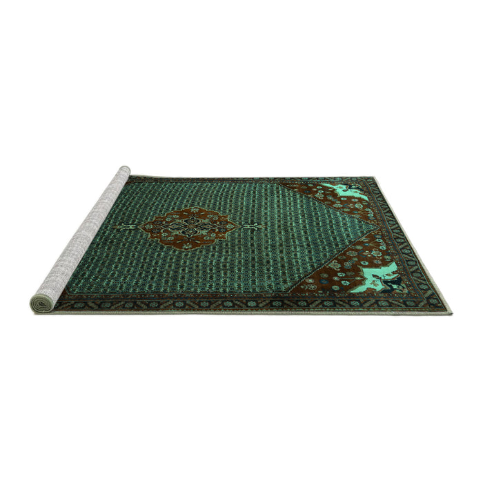 Sideview of Machine Washable Persian Turquoise Traditional Area Rugs, wshtr1964turq