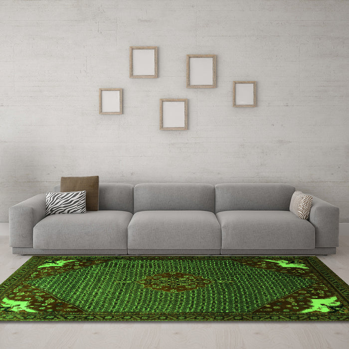 Machine Washable Persian Green Traditional Area Rugs in a Living Room,, wshtr1964grn