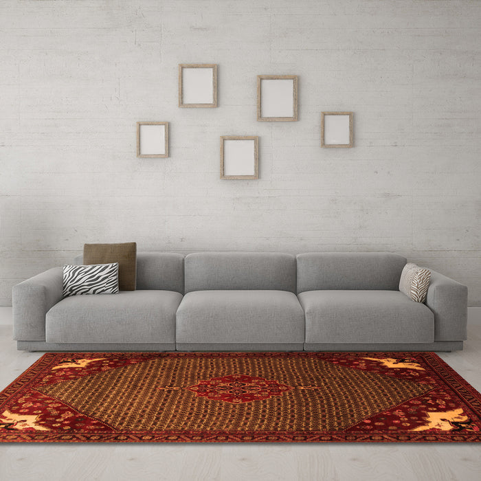 Machine Washable Persian Orange Traditional Area Rugs in a Living Room, wshtr1964org
