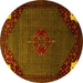 Round Machine Washable Persian Yellow Traditional Rug, wshtr1964yw