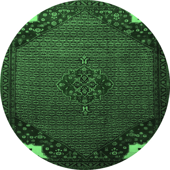Round Machine Washable Persian Emerald Green Traditional Area Rugs, wshtr1964emgrn